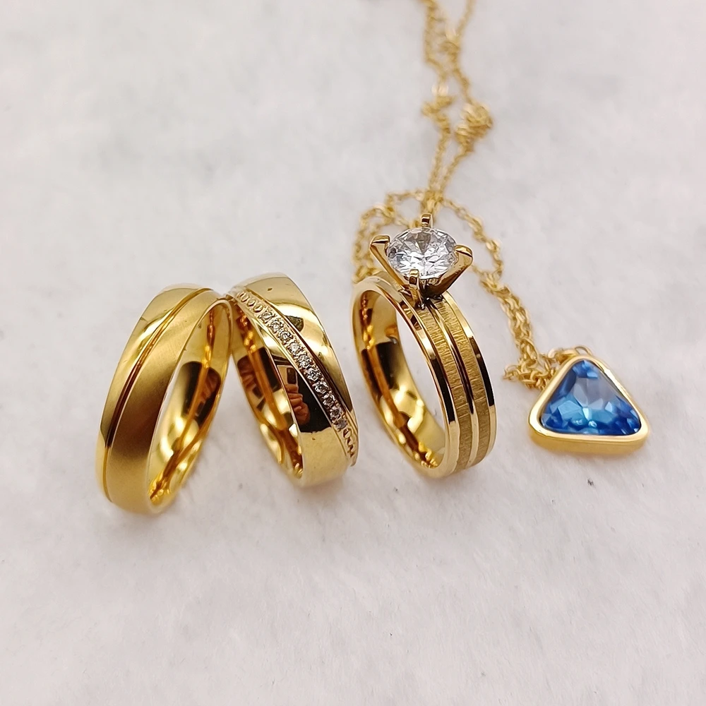 3 Piece Wedding Rings Jewelry On Clearance Pendant Custom 24k Gold Plated Fashion Finger Ring Marriage Bridal Couples Ladies