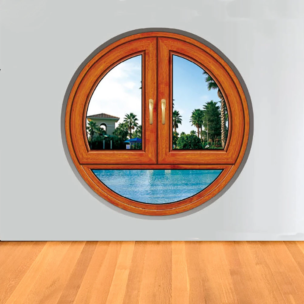 wooden grain casement aluminum round glass windows