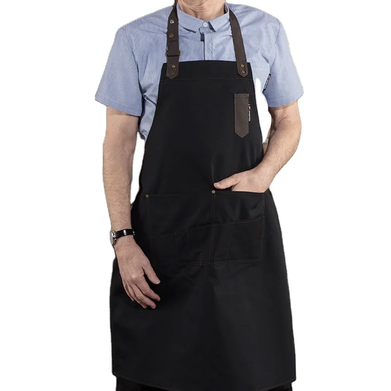 CHECKEDOUT Top Waiter Chef Canvas Adjustable Bib Apron with 2 Pockets high quality  Kitchen uniform