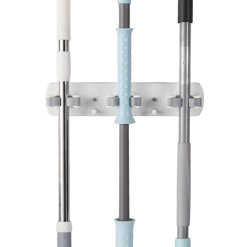 
2021 SHUANGQING Wall Mount 3 Position 2 Hooks Plastic Mop And Broom Holder storage organizer 