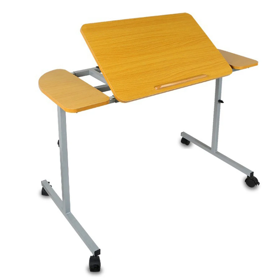 UZLQ-070001 Rolling Cart Tilting Overbed Bedside Table Overbed Desk with Wheels Adjustable Laptop Stand Table Buff Metal Modern