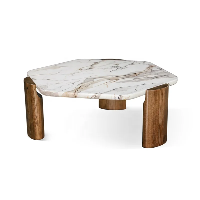 Hot sell Design Stone Marble Coffee Table Luxury Coffee Tables Travertine Coffee Table Sets Living Room Furniture Wood Legs