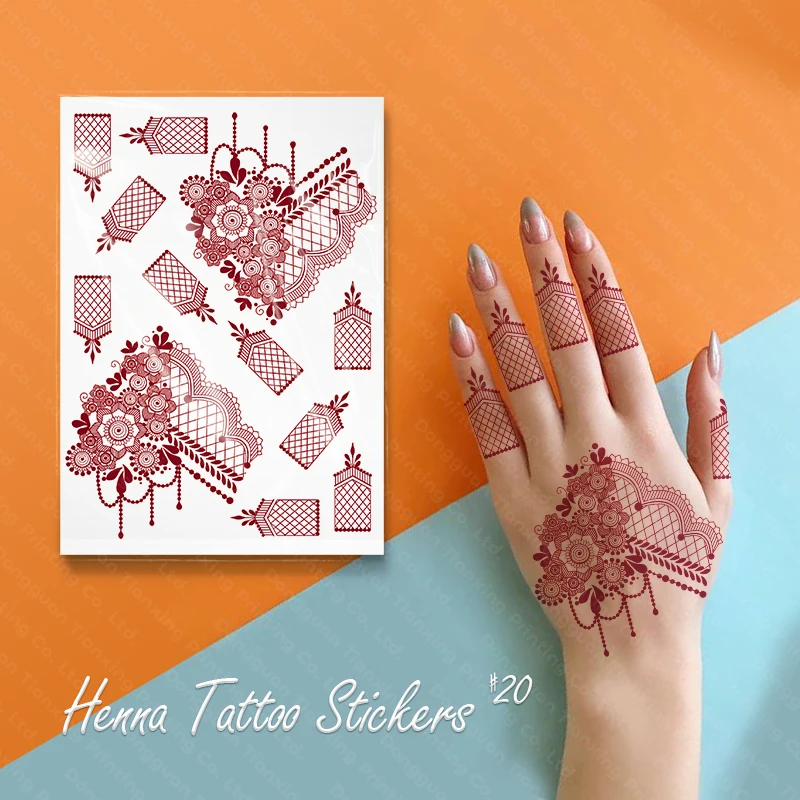Brown Red Waterproof Rose Flower Finger Temporary Henna Tattoo Stickers For Ladies