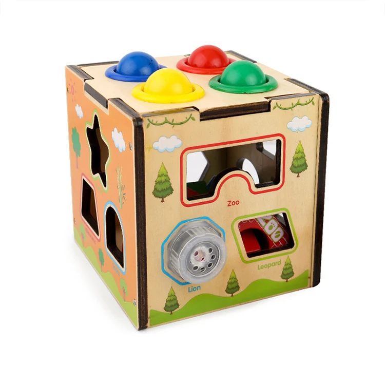 Hot sale cartoon multifunction baby wooden shapes sorter knocking piano educational wooden toy for children