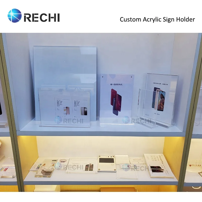 RECHI Custom Clear Acrylic Table Sign Holder Acrylic Price Display Holder Portrait A5 For Brand Promotion