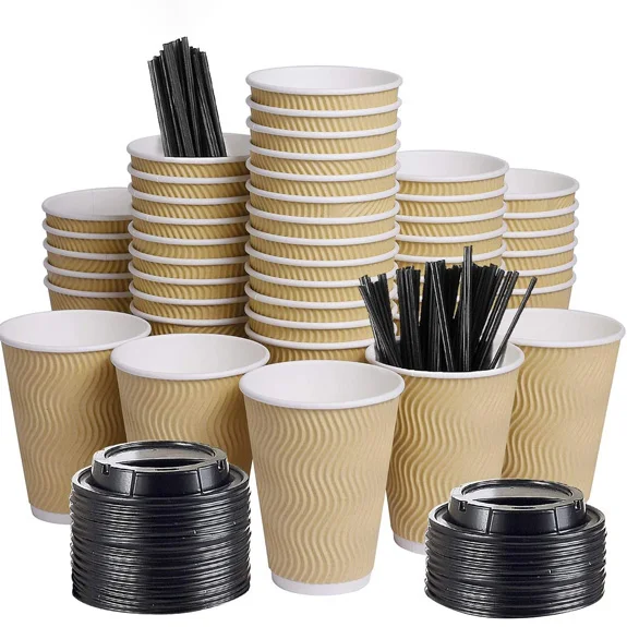 Custom Logo Single Wall Disposable 8oz  Paper Coffee Cup Ripple Wall Cup Logo Printed Disposable Paper Coffee Cups