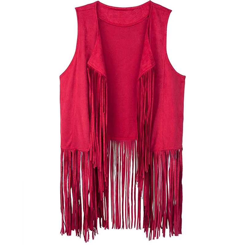 Женский жилет с бахромой из искусственной замши, Открытый спереди, без рукавов, уличная одежда, жилет, кардиган