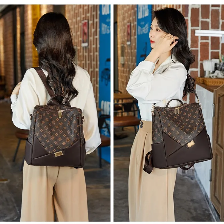 2023 new large capacity printed fashion ladies light leisure travel leather backpack