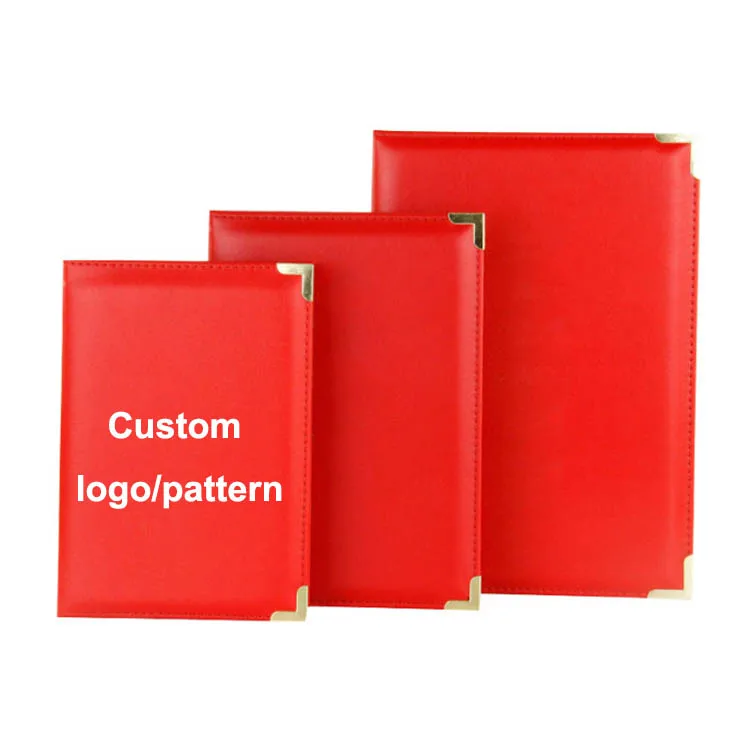Custom Logo Double-Sided A4 Folder Black PU Leather Graduation Certificate Holder for Diploma