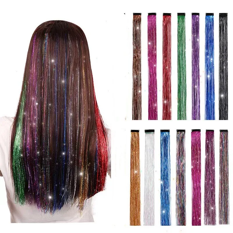 50cm Wholesale Party Highlight Clip in Hair Tinsel Sparkling and Shiny Glitter Extension with Clips
