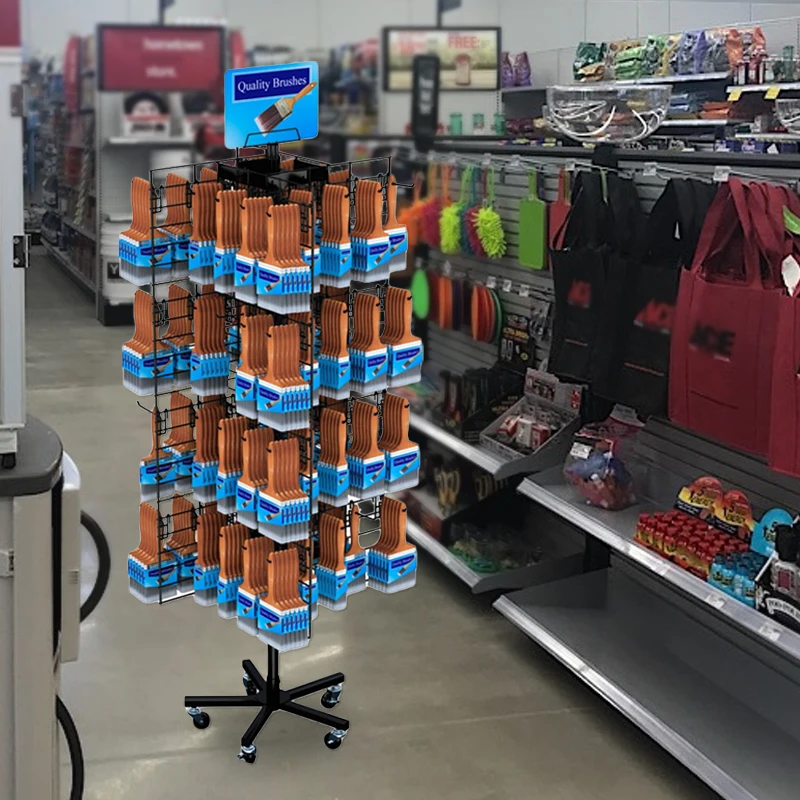 Spinner 4-Sided Metal Wire Grid Panel Trinkets Holder Rack Commercial Supermarket Metal Hanger Accessories Display Rack