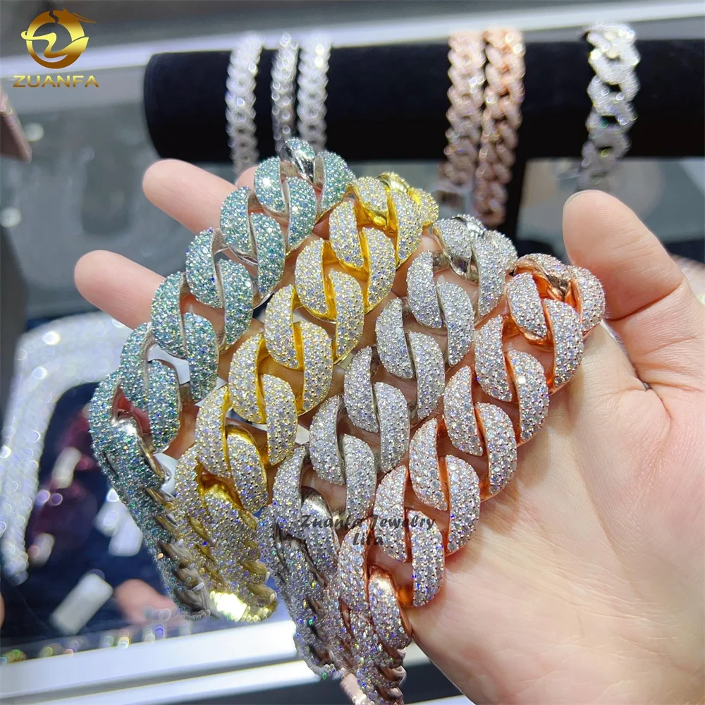 Luxury High Quality Big 20MM Iced Out 925 Sterling Silver Hip Hop Moissanite Cuban Link Chain Bracelet