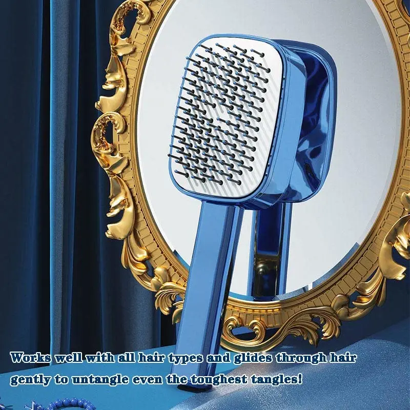 Hot Selling Appearance of Electroplated Self Cleaning Hair Brush Easy Cleaning Hairdressing Hairbrush for Women