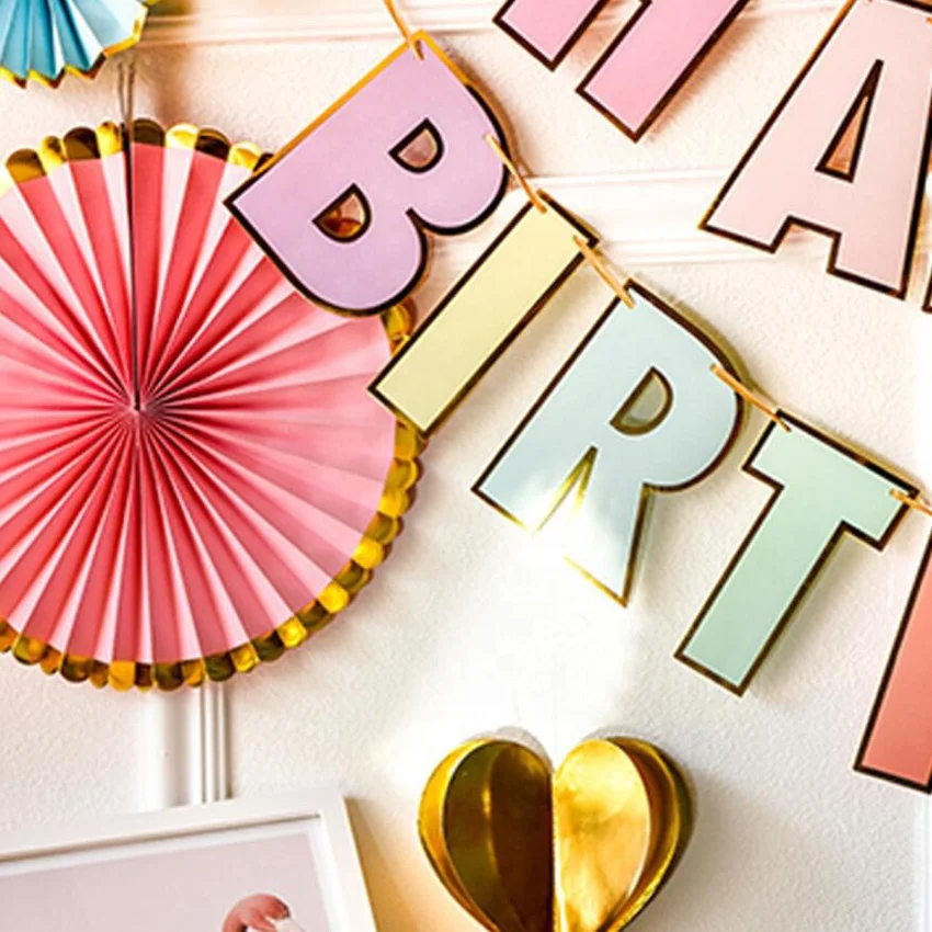 New Macaron Paper Bunting Flags Kids Birthday Party Supplies Baby Shower Decoration Pastel Happy Birthday Banner