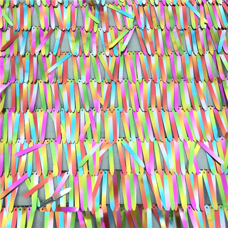 Custom African Stretch Elegant Sparkly Two Tone Polyester Flash 40mm Sword Champagne Sequin Embroidery Fabric For Women Dresses