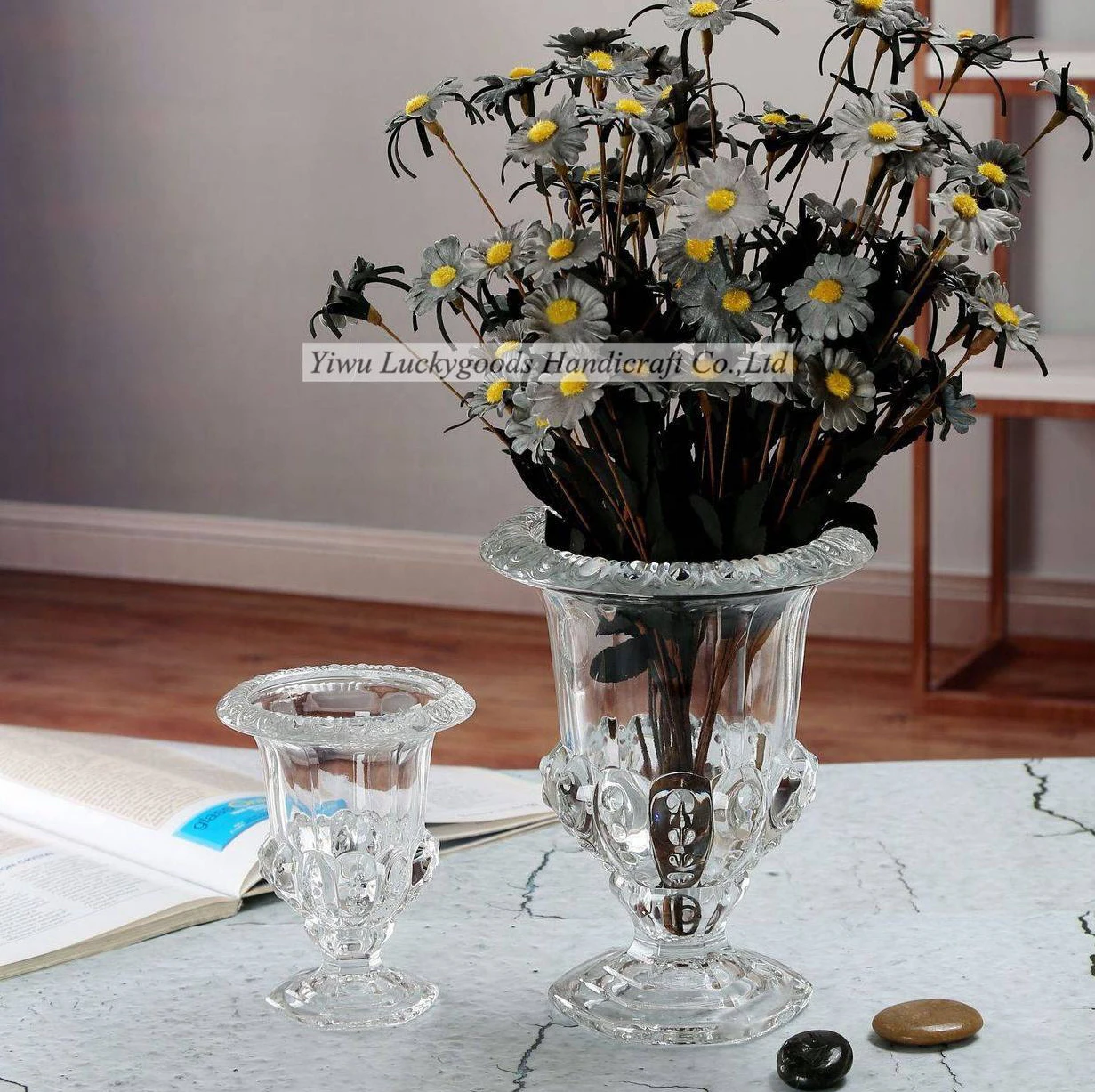New Crystal Glass Flower Vase Retro Clear Glass Vase for Flowers Round Hydroponic Wedding Home Decor
