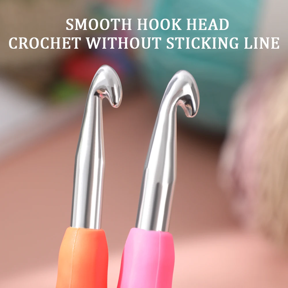 12Pcs/set Multicolor Plastic Handle Aluminum Crochet Hooks 2 mm 10 mm Yarn Sweater Weave Craft Tools Knitting Needle Set