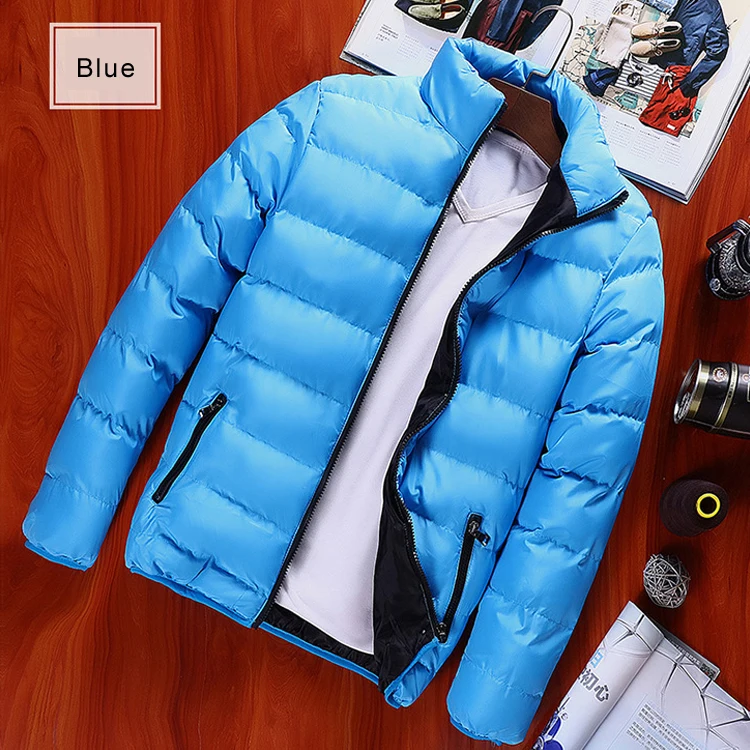
Stand Collar Parka Cotton Padded Thick Mens Coats Solid Winter Jacket 