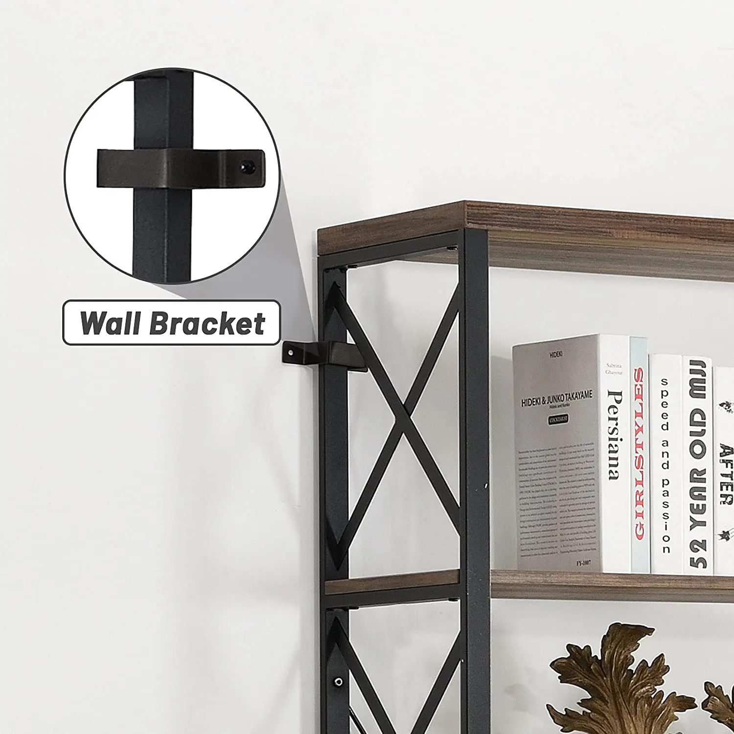 Black Double Wide 6-tier Living Room Shelves Floor Shelf Display Shelves With Metal Frame For Living Room