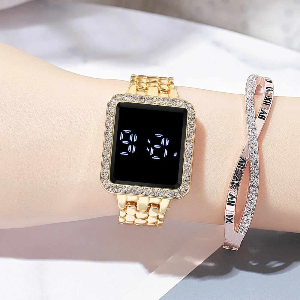 Luxury Rhinestone Ladies Digital Wristwatches LED Touch Screen Women Watch Waterproof Female Clock Relogio Feminino