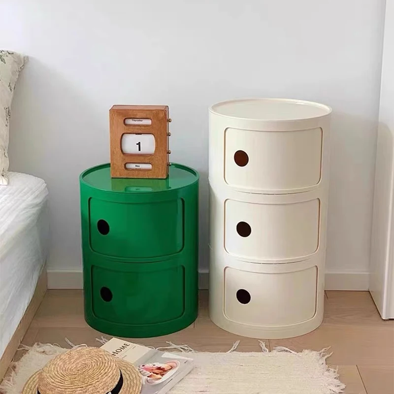 Narrow Compartment Modern Storage Drawer Cabinet Prices Round Tower Nightstand Plastic Bedside Shelf Table