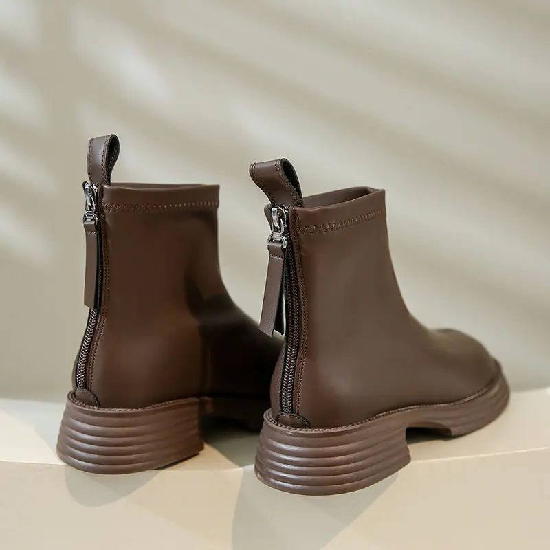 Soft Leather Female Thick Bottom Short Martin Winter Shoes Leather Upper Flat Heel High Quality Brand Women Ankle Boots