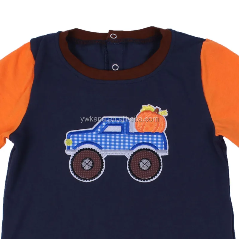 
Wholesale boys halloween shirt pumpkin Truck Embroidery short sleeve boys t shirt clothing 