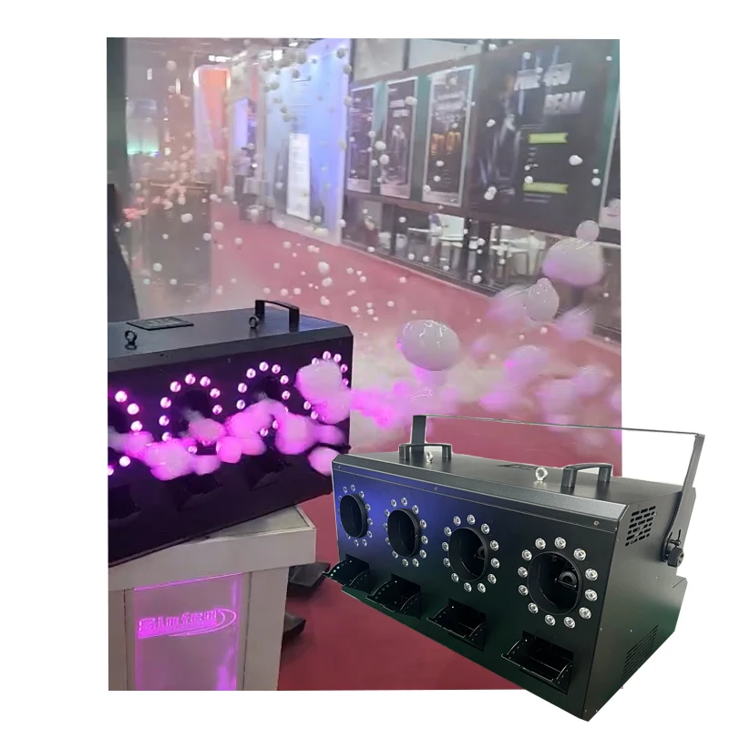 New Products 4Hole 1500W 4 Export Smoke machine and bubble machine with LED ring using in Party Weeding stage