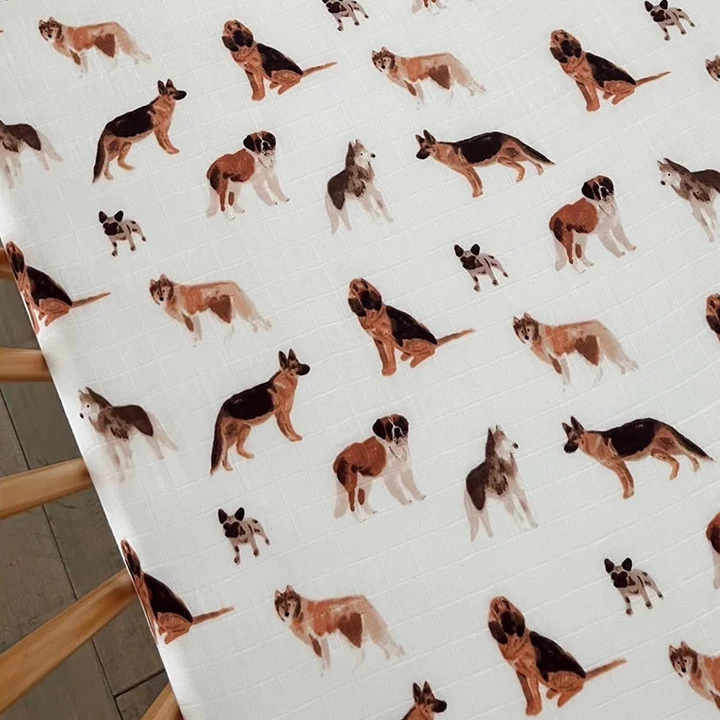 Custom Digital Print GOTS Organic Cotton Baby Bamboo Muslin Fitted Crib Sheet Set Newborn Bed Bassinet Cot Sheets Baby No review