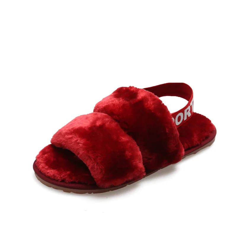 
2020 Fashion Designer Outdoor House Bedroom Indoor Red Fuzzy Plush Slippers 
