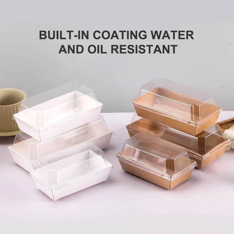 Disposable Swiss Roll Cake Containers Sandwich Boxes Bakery Food Packaging Kraft Paper Box With Clear Lids
