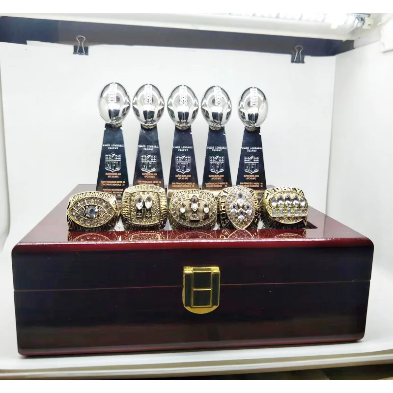 San Francisco 49ers 5-year Championship Rings Trophy Wooden Display Box Championship Ring and Trophy With Display Box