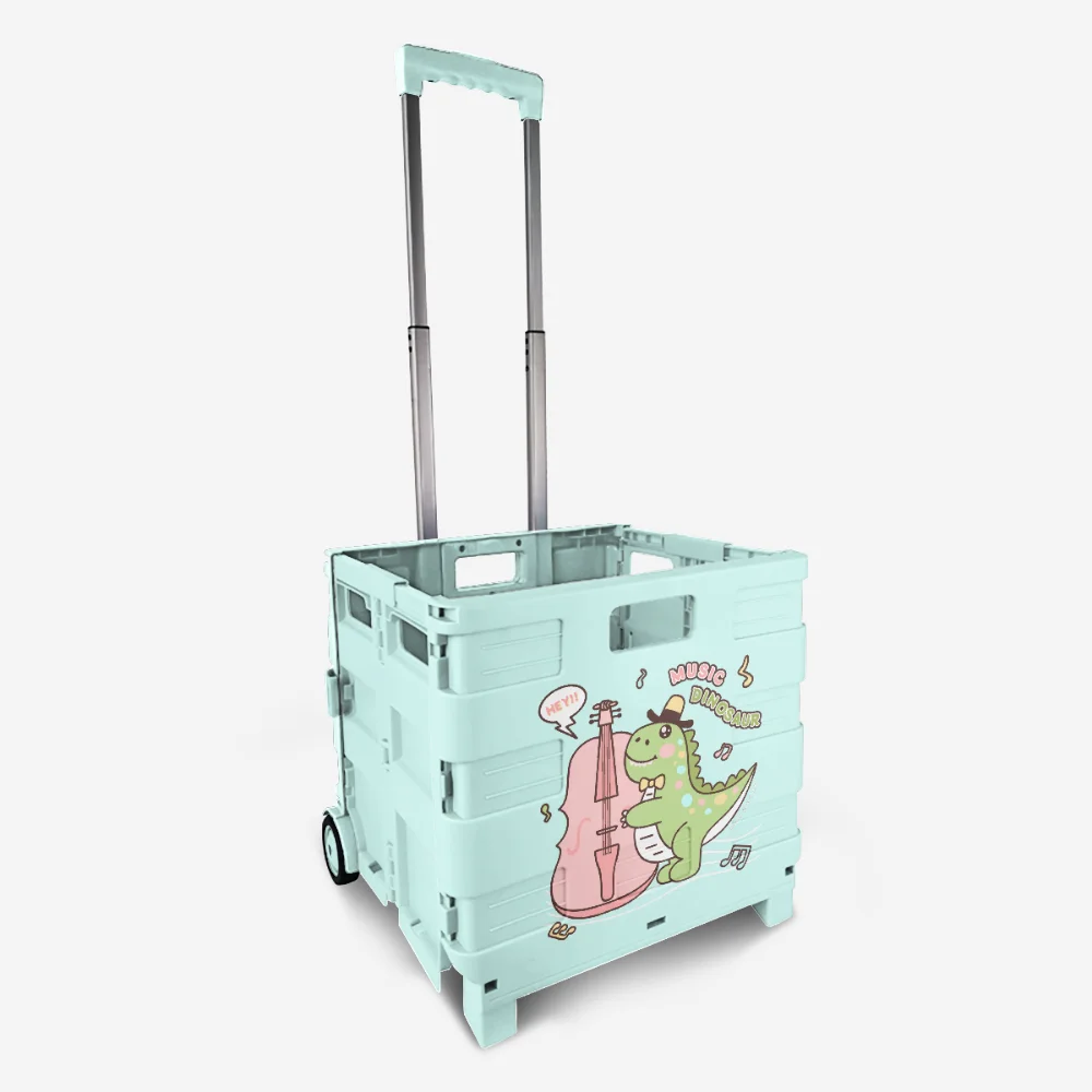 Hot Seller PP Folding Shopping Trolley Portable Plastic Trolley Bag with Steel Telescopic Handle for Supermarket Use