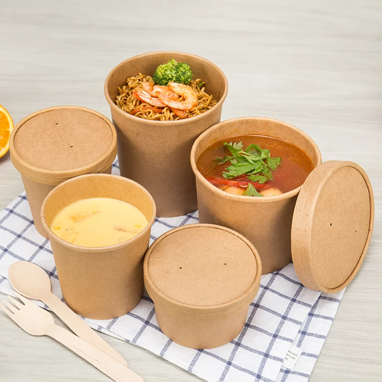  LOKYO пользовательская печать 8oz 12oz 16oz 26oz 32oz Горячая круглая чаша коричневая крафт-бумага Одноразовая чашка для