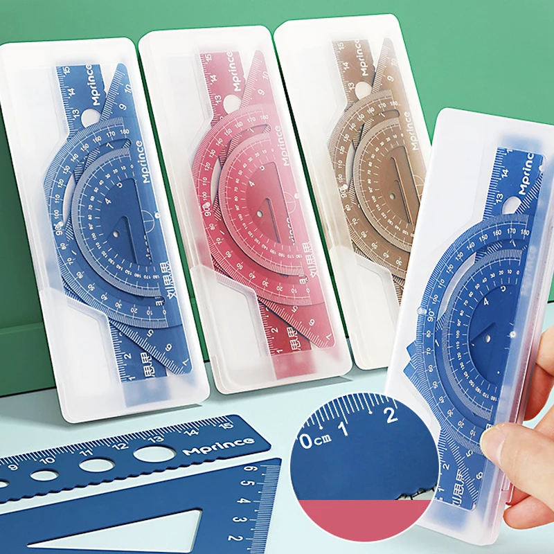 Aluminum Alloy Ruler Four-Piece Set Stationery Set Children Student Ruler Office Drawing Ruler School Office Gift