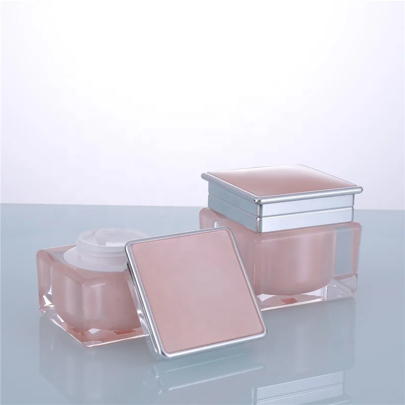 Luxury 0.5 oz 1 oz double wall square pink cosmetic acrylic cream jar for cosmetic cream 15g 30ml 50g