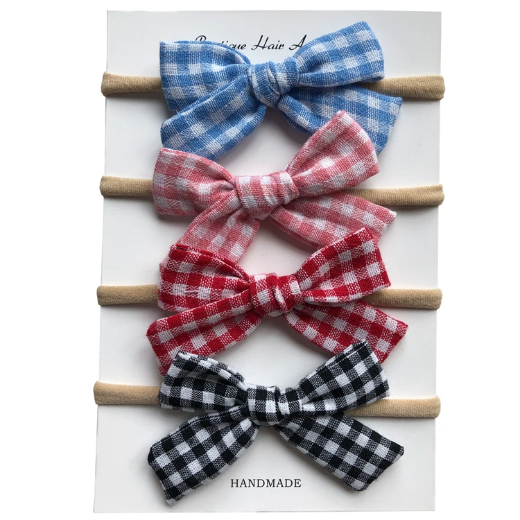 Toddler baby girls Soft 3 inch bow with Headbands with Plaid Dots Stripe fabric Hair bow hairbands Accessories Headwear