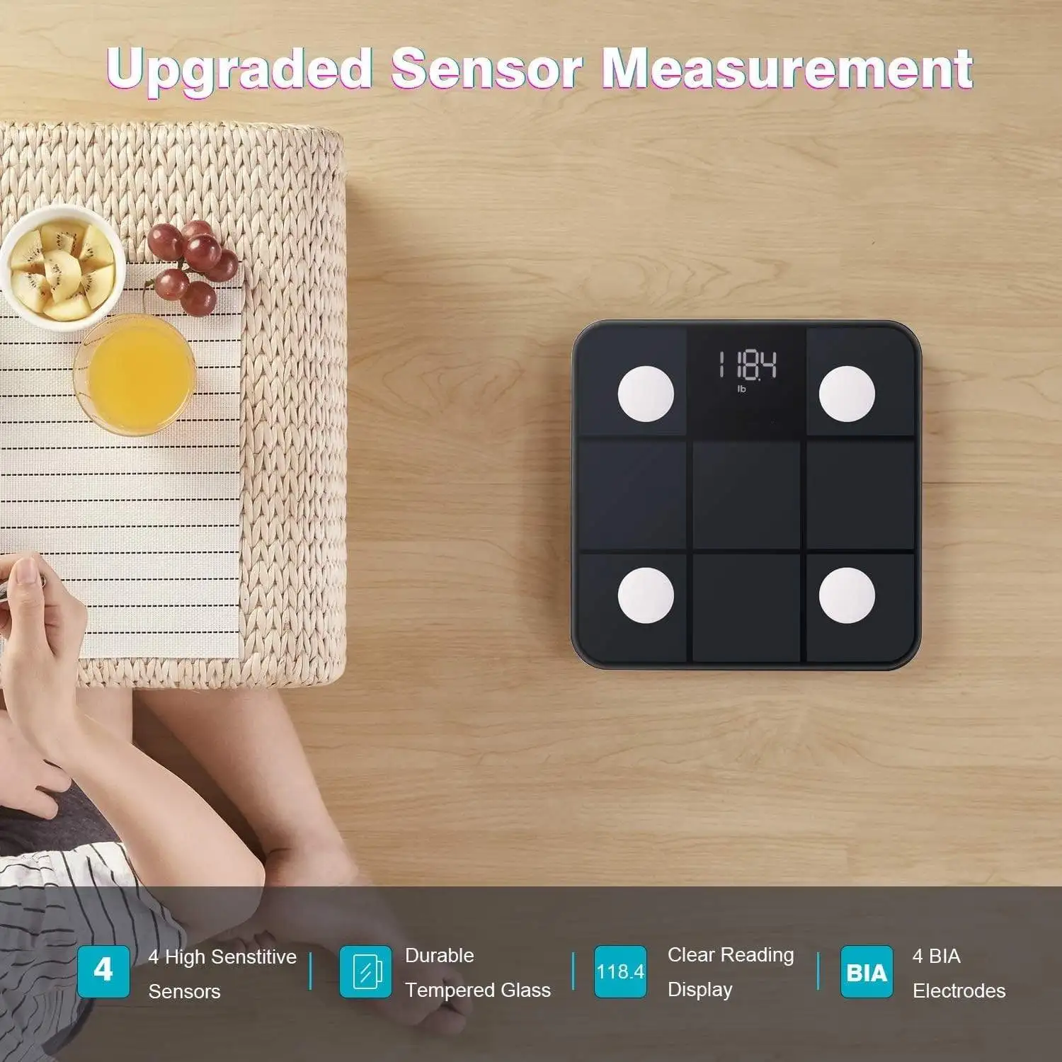 AWOW 400lb Capacity 5mm Tempered Safety Glass LED Display Fitness Weighing Weight Health Digital Monitor Smart Body  Fat Scale