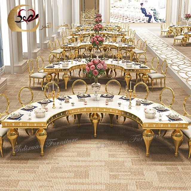 Hot sale half round shape steel legs mdf wedding table