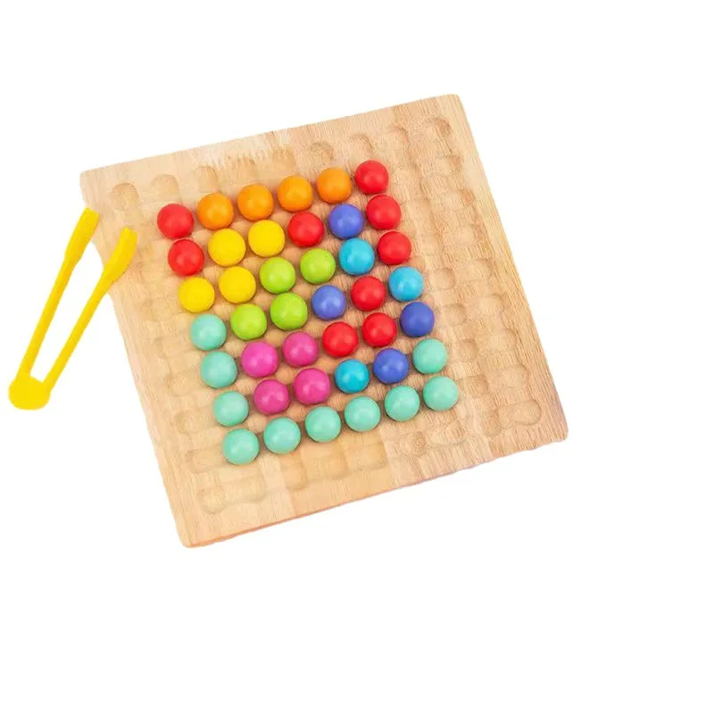 developmental toys diy elimination bead fine educational motor training board game wooden color classification rainbow