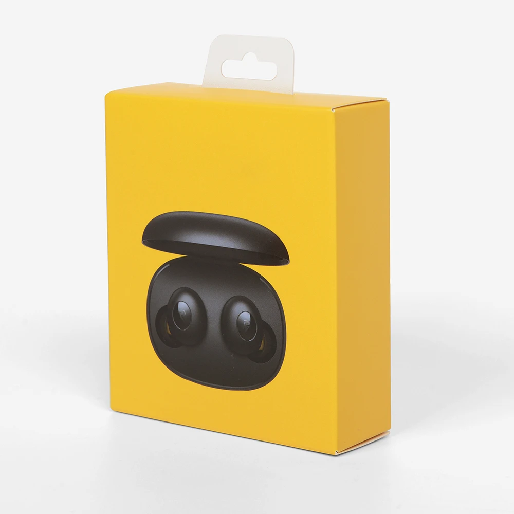 Custom Foldable Paper Box Hook up Wireless Earphone Small Box Headphone Packaging Manufacturer Printed Yellow Coated Paper