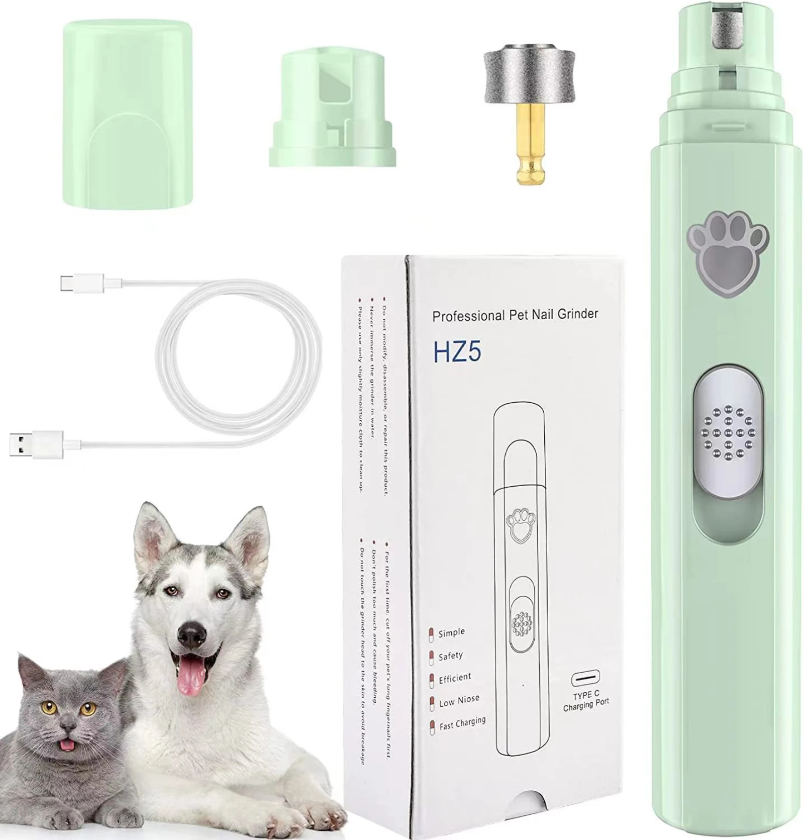 2024 USB Dog Nail Grinder and Trimmer - Cordless & Rechargeable Pet Grooming Tool Made of Durable Plastic