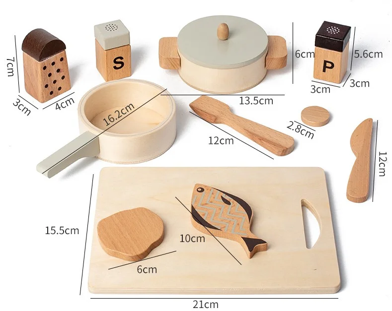 Play Dishes Toddler Cooking Accessories Sets for Kids Wooden Kids Kitchen Toys Early Education