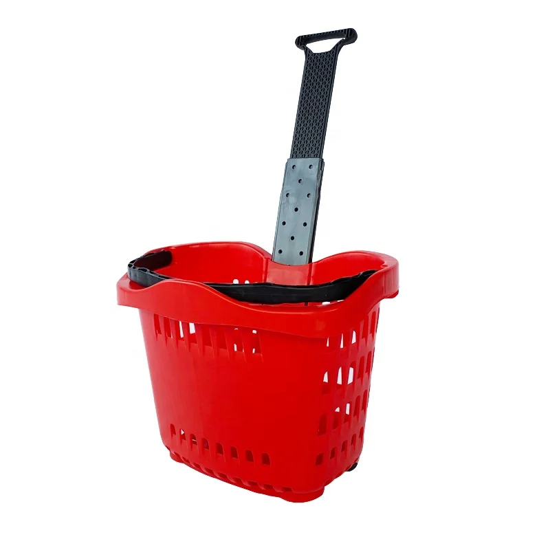 Rolling Plastic Supermarket Shopping Basket Manufacturer
