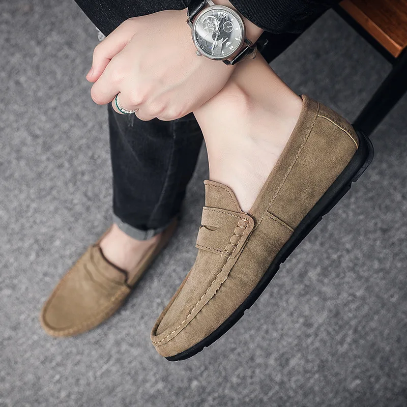 New Men Youth SLIP-ON Dress Bean Shoes PU Velour Leather Summer Spring Half Slipper Flats Loafers Breathable Casual Shoes