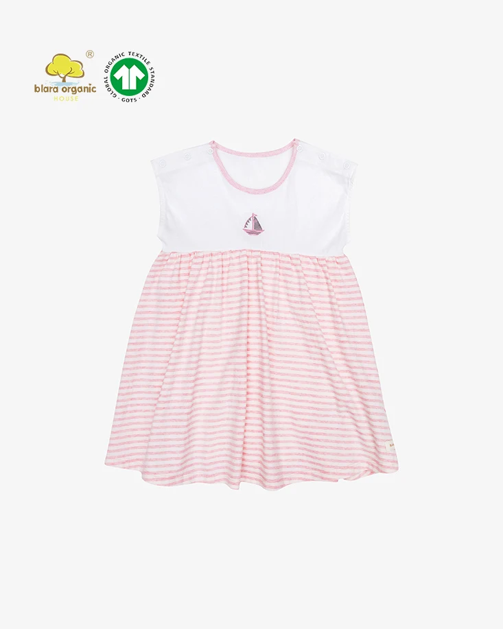 Blara Organic Certified Summer 5 years Little Girls Striped Sleeveless Dress School Birthday Party Knee length Dress