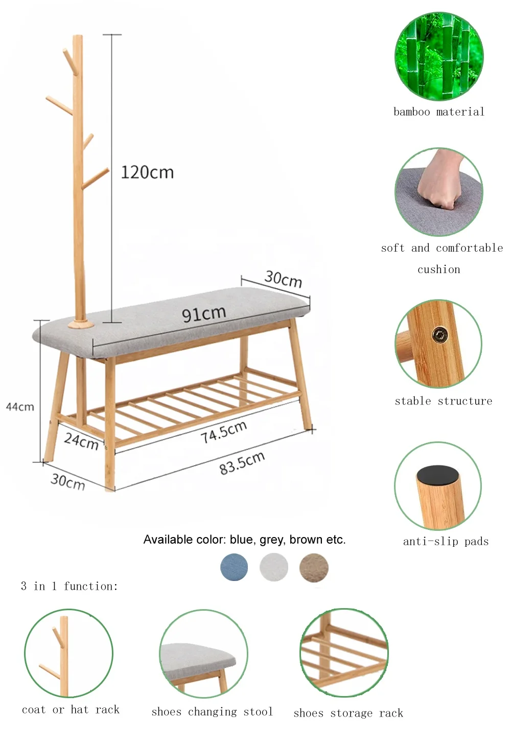 Factory supply factory manufacturer wood bamboo coat rack shoe bench cabinet design shoe rack