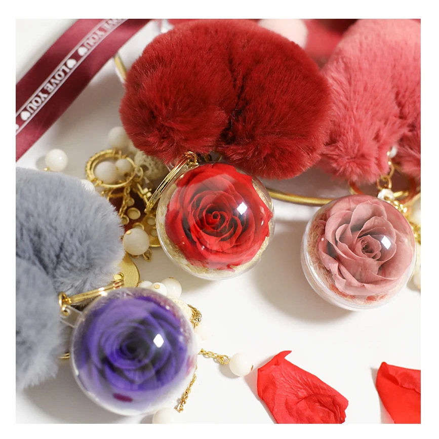 Wholesale heart and key keychain heart shape keychain flor preservada llavero sublimation heart keychain