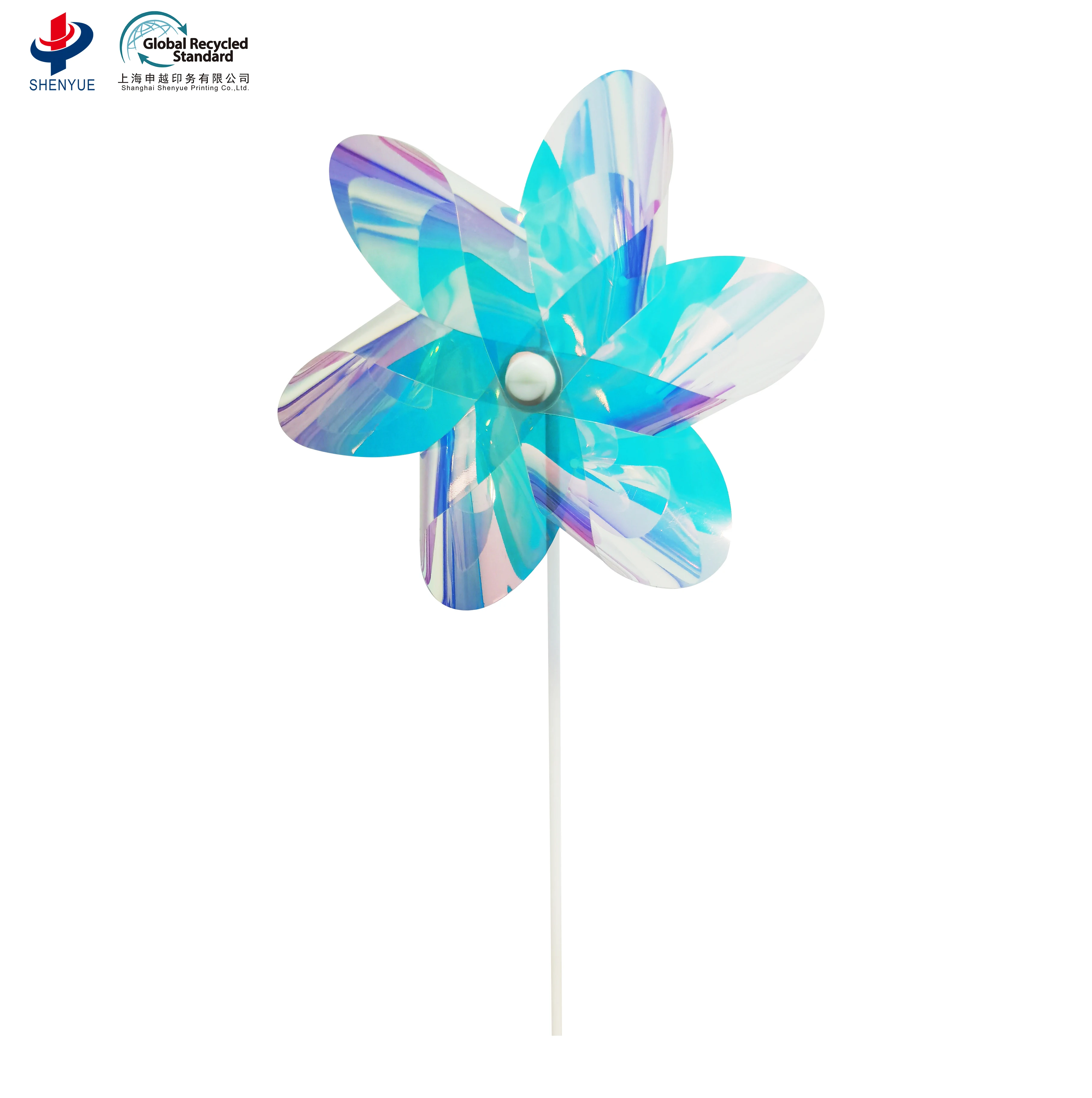 2023 6 leaves new iridescent pinwheel PET eco-friendly garden windmill decor children toy