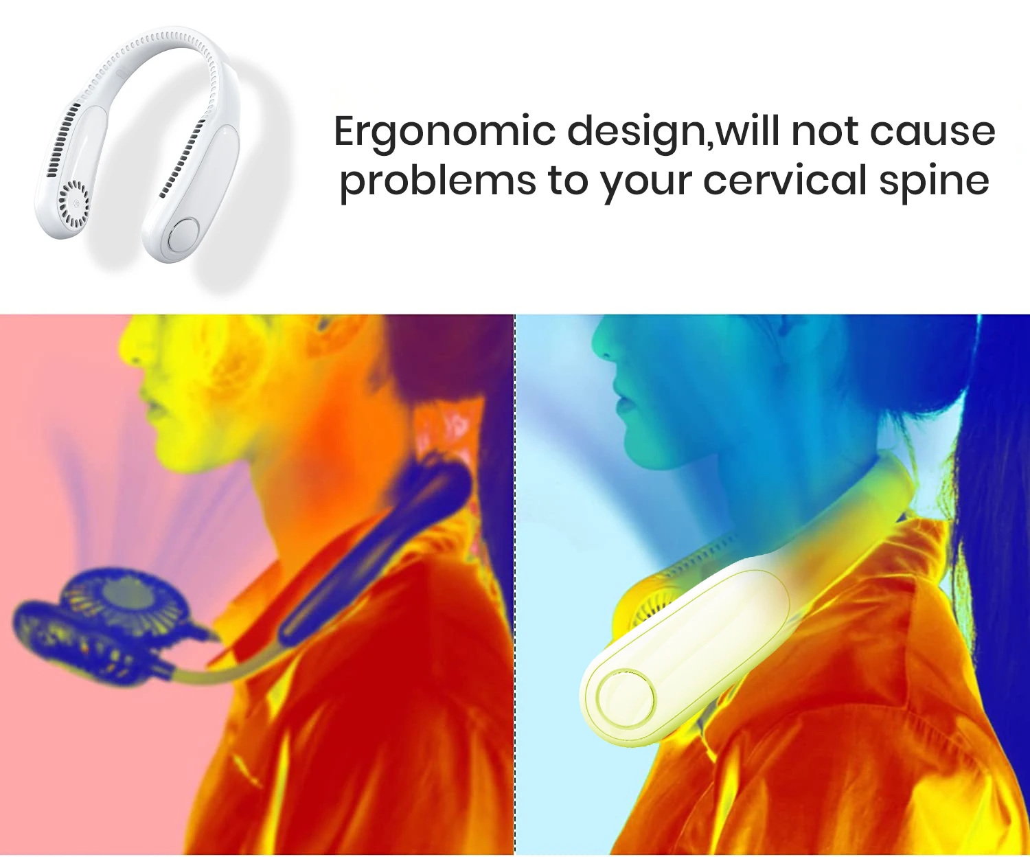 4000mAh Portable Travel Bladeless Hanging Neck fan USB Battery Operated Wearable Rechargeable Blade Less 5 Speeds Neck Fan